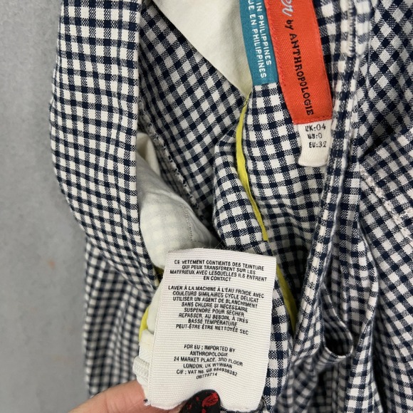 Cartonnier Anthropologie Pants Womens 0 Black White Linen Gingham Paperbag Capri - Picture 8 of 16